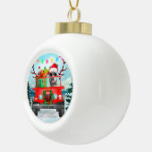 クリスマスのプレゼントを持つシベリアのハスキー犬 セラミックボールオーナメント (右)