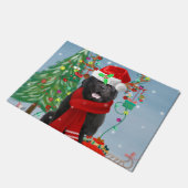 クリスマスのプレゼントを持つニューファンドランド犬 ドアマット (アングル)