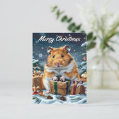 クリスマスのプレゼントを持つハムスター シーズンポストカード (スタンド正面)