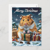 クリスマスのプレゼントを持つハムスター シーズンポストカード (正面/裏面)