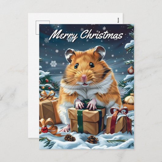 クリスマスのプレゼントを持つハムスター シーズンポストカード (正面/裏面)