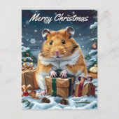 クリスマスのプレゼントを持つハムスター シーズンポストカード (正面)