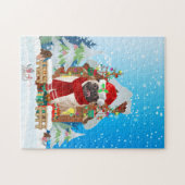 クリスマスのプレゼントを持つパグ犬 ジグソーパズル (横)