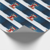 クリスマスのプレゼントを持つパグ犬 ラッピングペーパー (角)