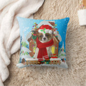 クリスマスのプレゼントを持つパピロン犬 クッション (ブランケット)