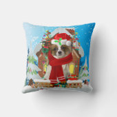 クリスマスのプレゼントを持つパピロン犬 クッション (裏面)