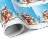 クリスマスのプレゼントを持つパピロン犬 ラッピングペーパー (ロールコーナー)