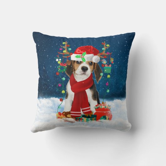 クリスマスのプレゼントを持つビーグル犬 クッション (裏面)