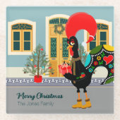 クリスマスのプレゼントを持つポルトガルのオンドリ ガラスコースター (正面)