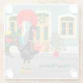 クリスマスのプレゼントを持つポルトガルのオンドリ ガラスコースター (裏面)