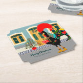 クリスマスのプレゼントを持つポルトガルのオンドリ ペーパーコースター (アングル)