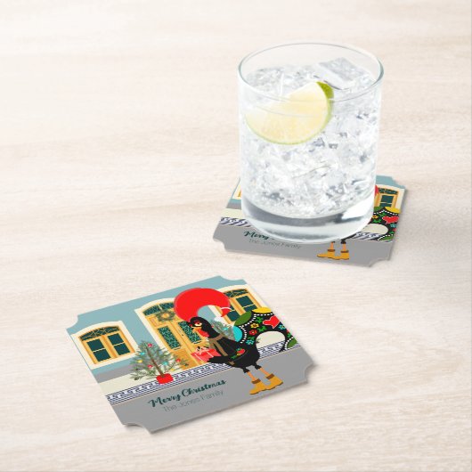 クリスマスのプレゼントを持つポルトガルのオンドリ ペーパーコースター (インサイチュ)