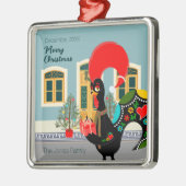 クリスマスのプレゼントを持つポルトガルのオンドリ メタルオーナメント (左)