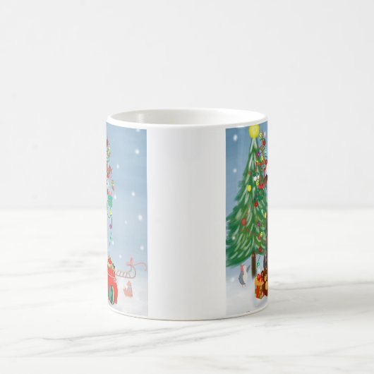 クリスマスのプレゼントを持つ大きなダン犬 コーヒーマグカップ (中央)