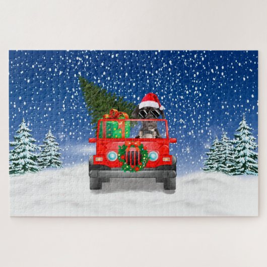 クリスマスのプレゼントを持つ大きなダン犬 ジグソーパズル (横)