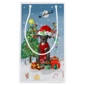 クリスマスのプレゼントを持つ大きなダン犬 スモールペーパーバッグ (正面)