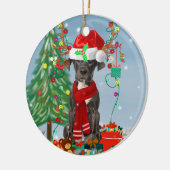 クリスマスのプレゼントを持つ大きなダン犬 セラミックオーナメント (左)