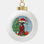 クリスマスのプレゼントを持つ大きなダン犬 セラミックボールオーナメント (正面)