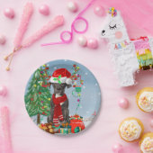 クリスマスのプレゼントを持つ大きなダン犬 ペーパープレート (パーティー)