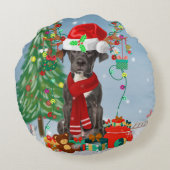 クリスマスのプレゼントを持つ大きなダン犬 ラウンドクッション (裏面)