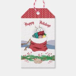 クリスマスのプレゼントを覗く子どものホッキョクグマ ギフトタグ