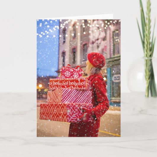 クリスマスのプレゼントを運ぶ女性 シーズンカード (正面)