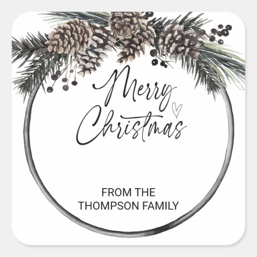 クリスマスのプレゼント封筒の休日の願い スクエアシール (正面)