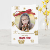 クリスマスのプレゼント  ゴールドの雪の結晶の写真 ありがとう カード (黄色い花)