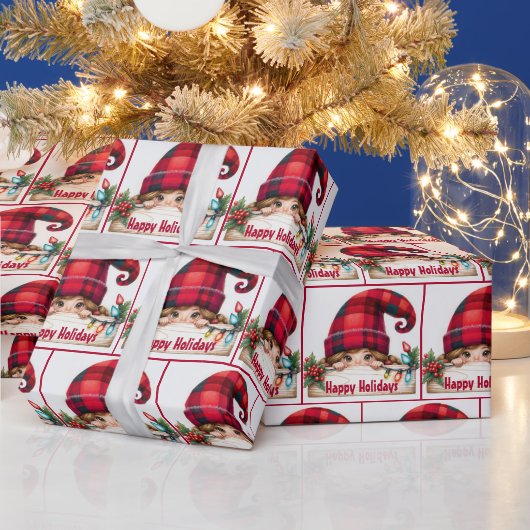 クリスマスのプレート帽の小人 ラッピングペーパー (クリスマス)
