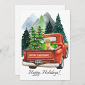 クリスマスのプードルとヴィンテージトラックの水彩画 シーズンカード (正面/裏面)