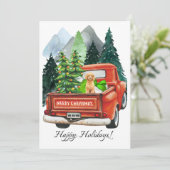 クリスマスのプードルとヴィンテージトラックの水彩画 シーズンカード (スタンド正面)