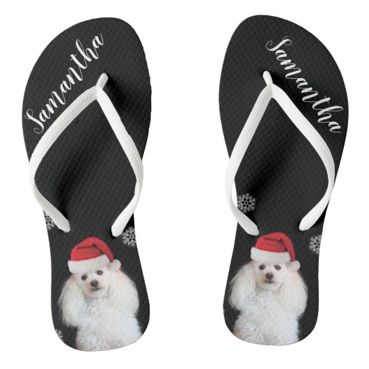 クリスマスのプードル犬の名前入りなビーチサンダル ビーチサンダル (ソール)