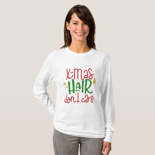 クリスマスのヘアスタイルは気にしない 面白い クリスマス 女性用 Tシャツ (正面フル)