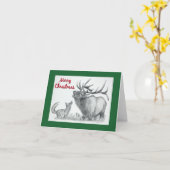 クリスマスのヘ鹿と狐 カード (黄色い花)
