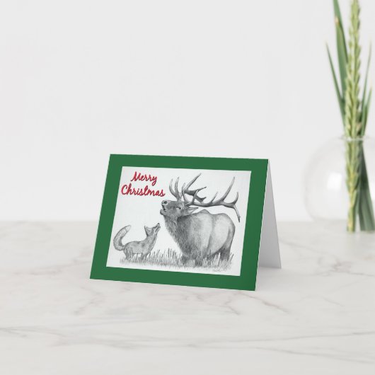 クリスマスのヘ鹿と狐 カード (正面)