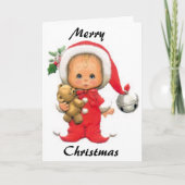クリスマスのベビーの小妖精や小人およびテディ シーズンカード (正面)