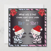 クリスマスのベビーの性はシマウマ及びアニマルプリントを明らかにします 招待状 (裏面)