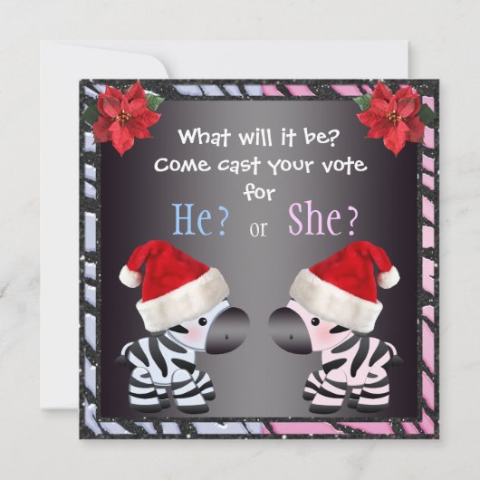 クリスマスのベビーの性はシマウマ及びアニマルプリントを明らかにします 招待状 (裏面)