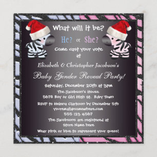 クリスマスのベビーの性はシマウマ及びアニマルプリントを明らかにします 招待状