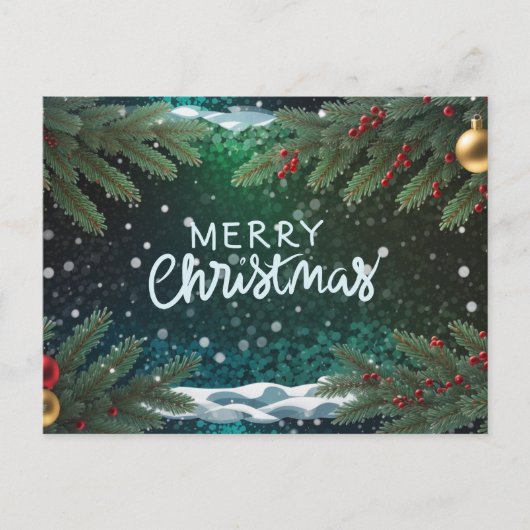 クリスマスのベリー、枝、オーナメント シーズンポストカード (正面)