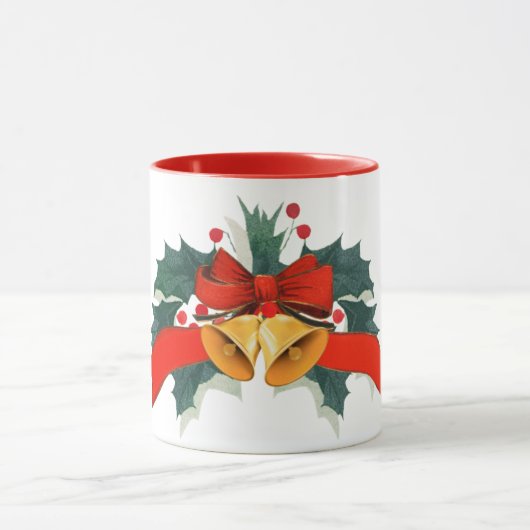 クリスマスのベルとヒイラギの葉 マグカップ (中央)