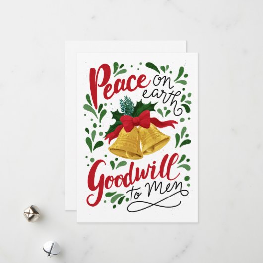 クリスマスのベル フラット ホリデー カード (正面/裏面インサイチュ)