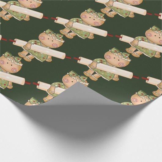 クリスマスのベーキングのジンジャーブレッドによってタイルを張られるパーティーの覆い ラッピングペーパー (角)