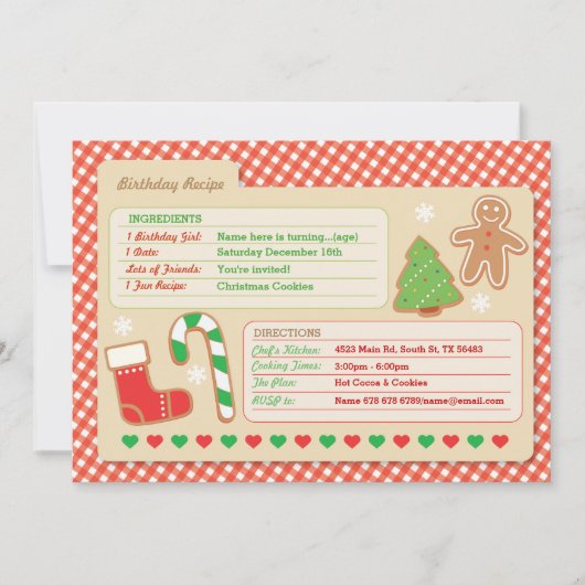 クリスマスのベーキングのレシピカード誕生会の招待 招待状 (正面)