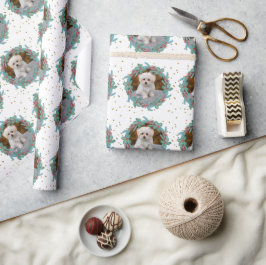 クリスマスのペットの写真リース ラッピングペーパー