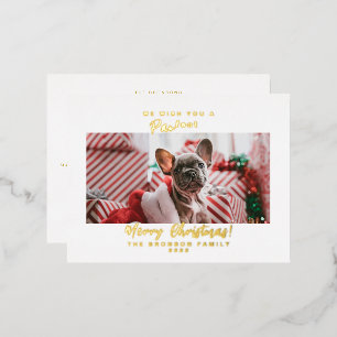 クリスマスのペットの写真 メリークリスマス 箔シーズンポストカード