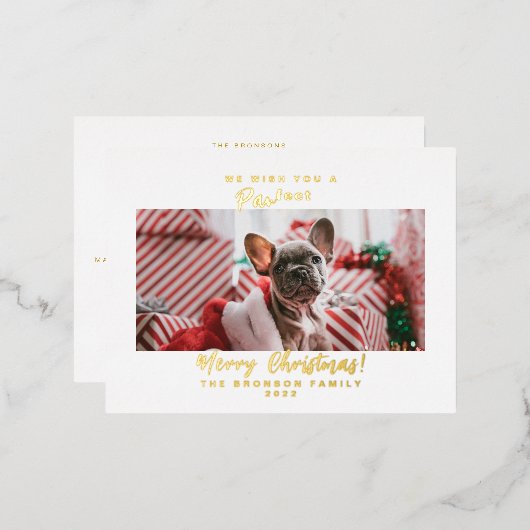 クリスマスのペットの写真 メリークリスマス 箔シーズンポストカード (正面/裏面)