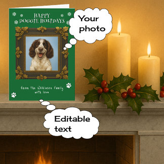 クリスマスのペットの写真 緑のホリデーカード シーズンカード