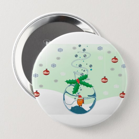 クリスマスのペットの魚の入ったバッグのヒイラギ 缶バッジ (正面&裏面)