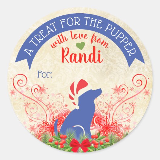 クリスマスのペットフードパーソナライズされたドッグ ラウンドシール (正面)